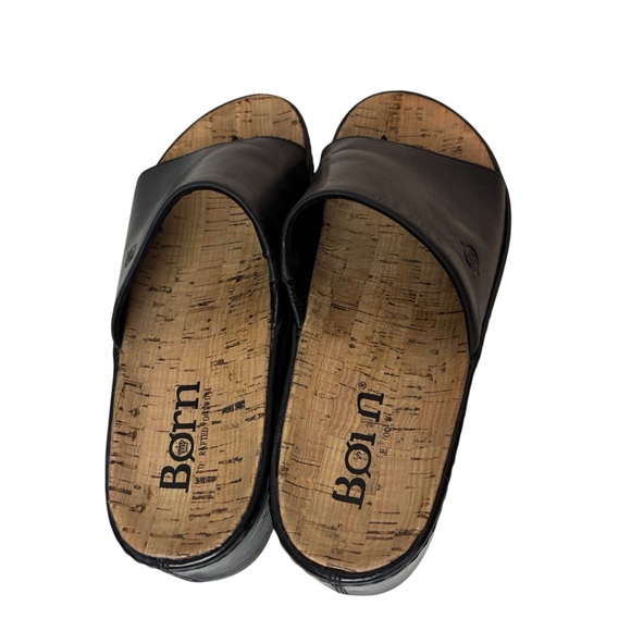 Born sharr platform sandals black leather thong cork footbed women’s size 8M - Picture 5 of 6